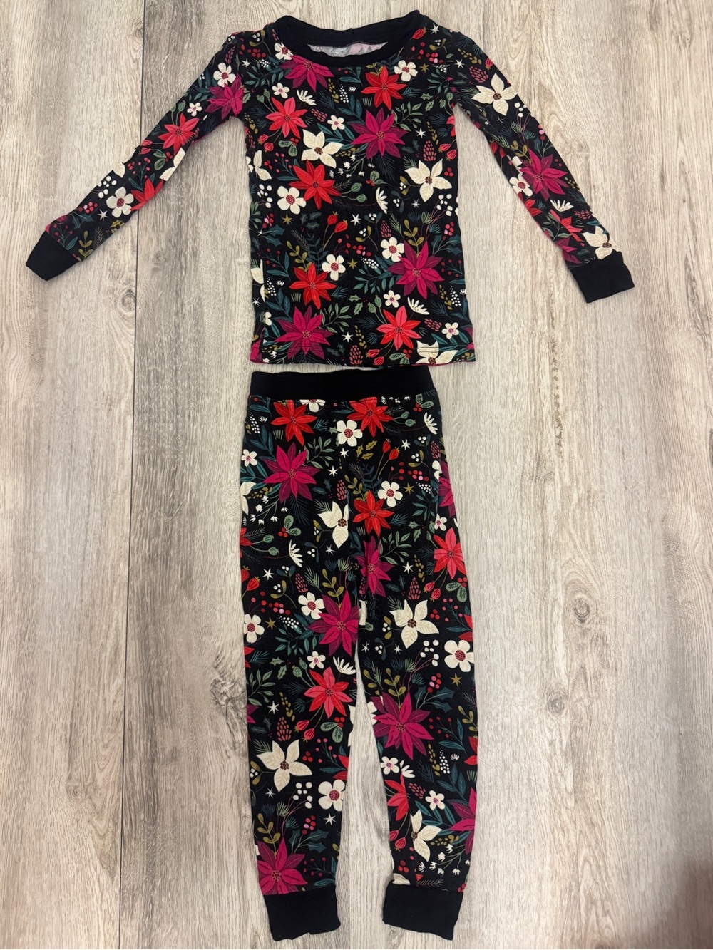 Little Sleepies Black Holiday Poinsettia  Long Sleeve Pajama Set